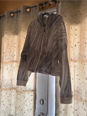 Women's Marble-Print Zip Hoodie Jacket - Gray/White and pant set